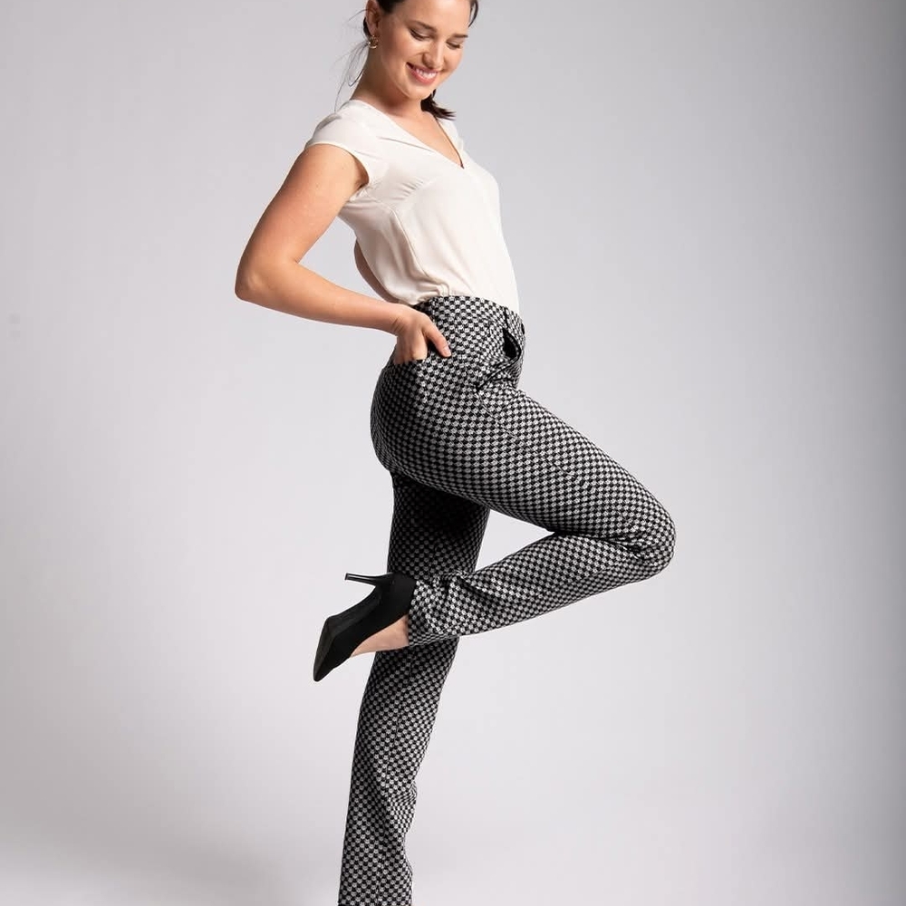 Betabrand Black and White Patterned Straight Leg Pants